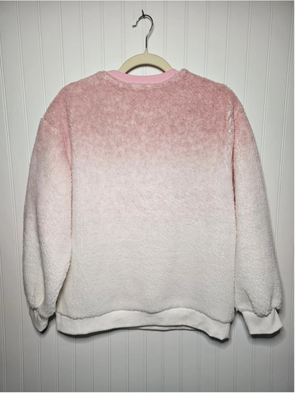 New In Pink Ombre Sherpa Fleece Pullover Sweatshirt Size Small Cozy Fuzzy Top